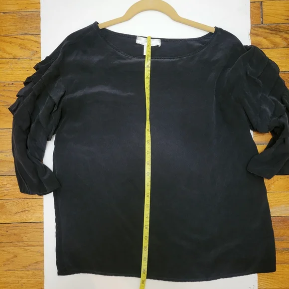 Silk Whimsigoth Black Tiered Ruffle Sleeve Top EUC M Fairycore Grunge Indie Boho - Picture 5 of 5